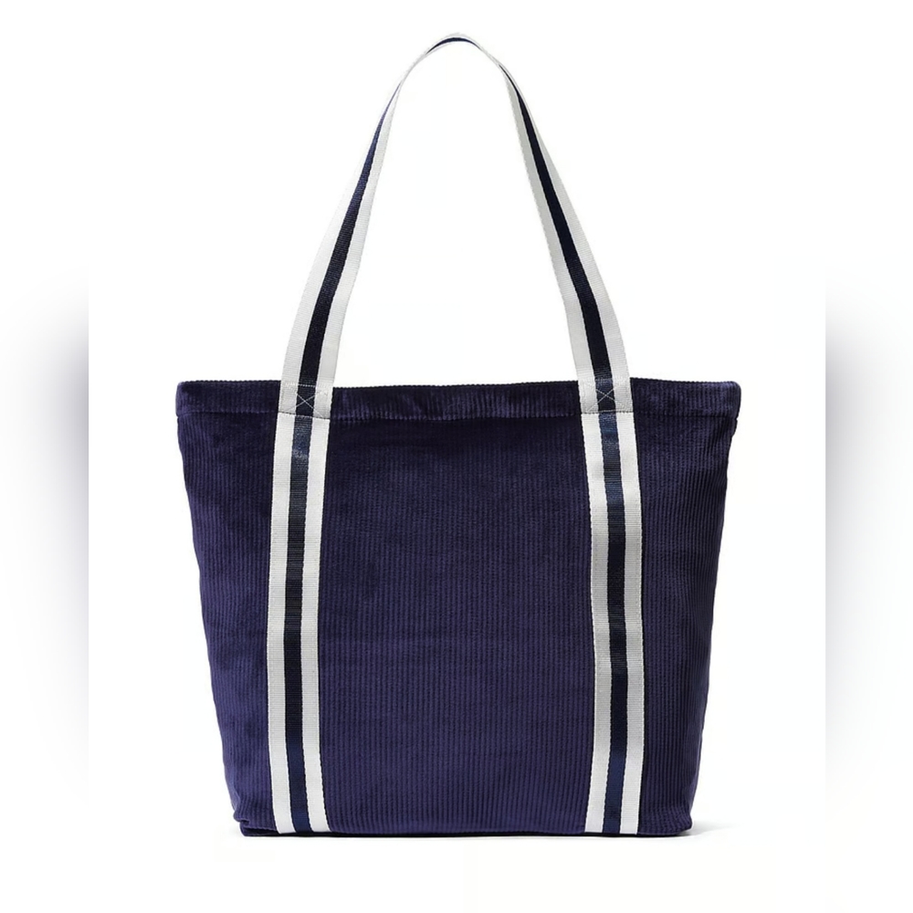 Victoria's Secret Velour Velvet Tote Bag Navy Blue Zip Top Purse - Picture 2 of 3